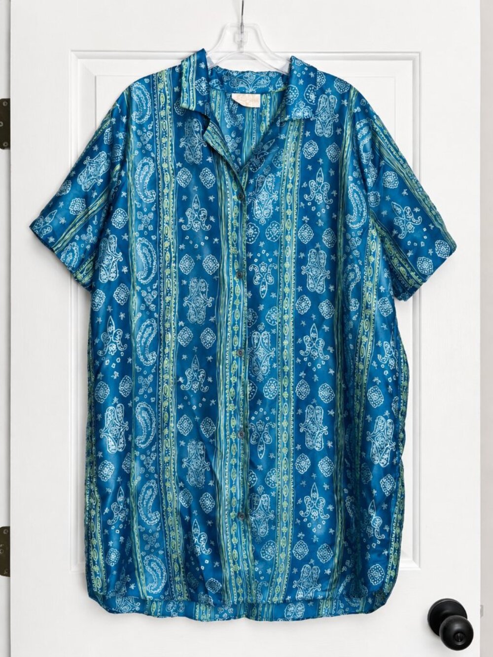 Inner Most One Size Satin Paisley Nightgown Blue Lounge Dress MuMu